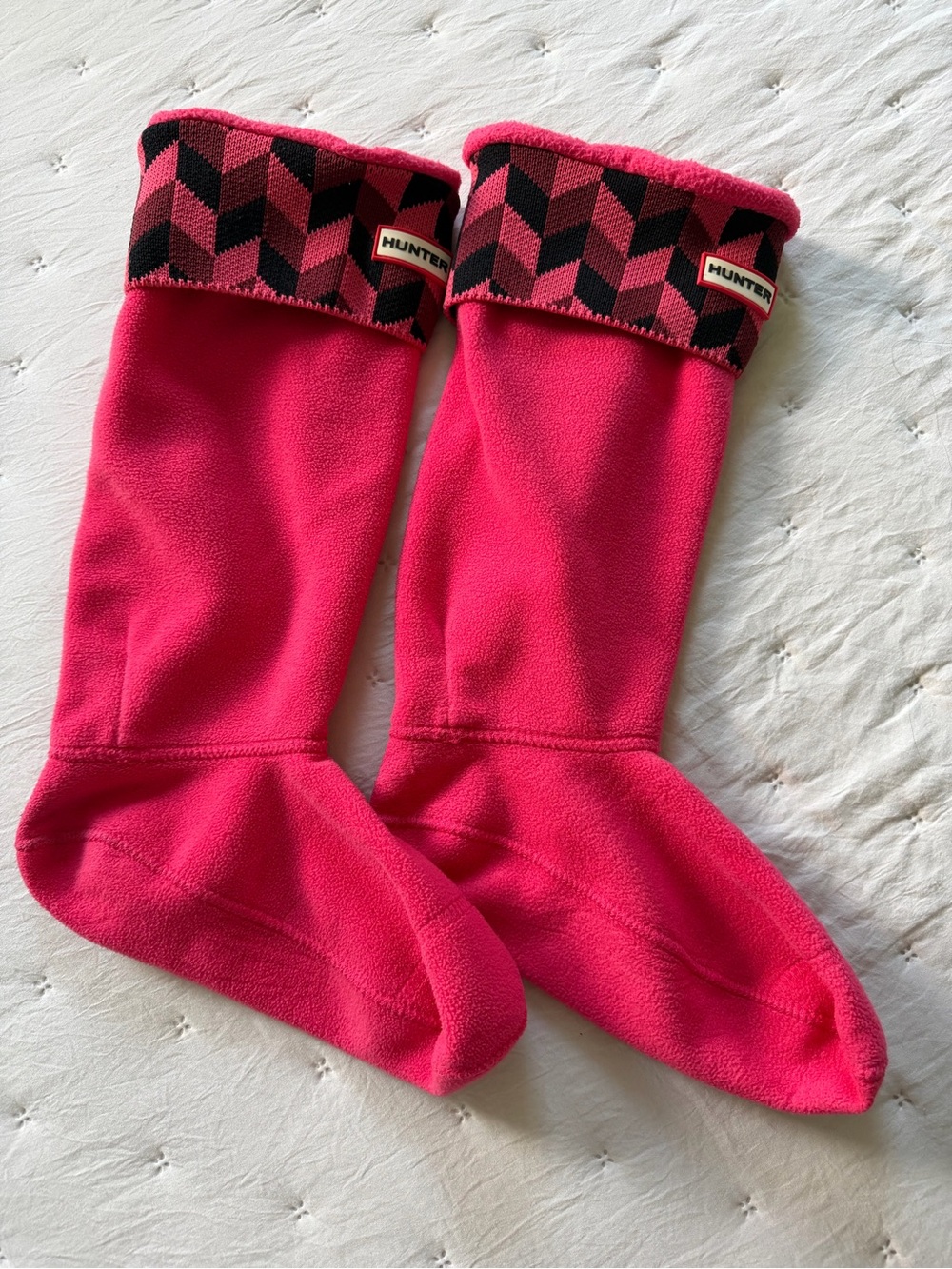 Hunter Hot Pink Fleece Boot Socks with Patterned Cuff insert for boots